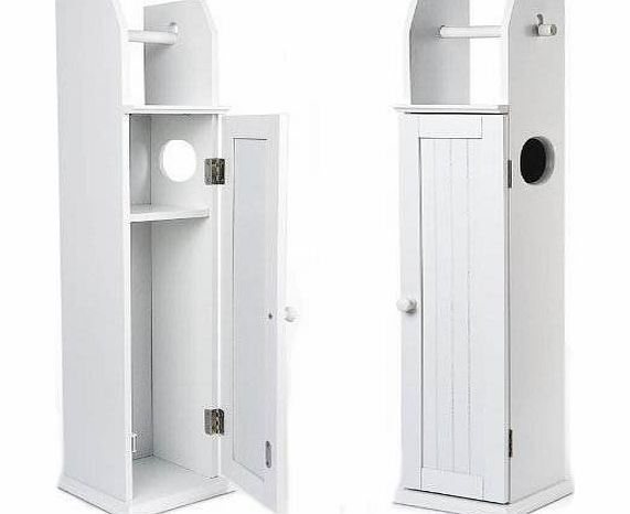 Free Standing Wooden White Toilet Paper Roll Holder Bathroom Storage Cabinet