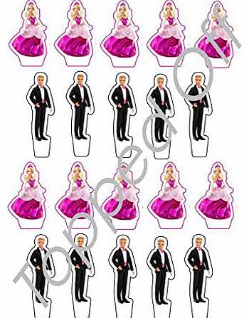 20 x Barbie & Ken stand up edible cup cake topper decorations by Topped Off (FREE UK SHIPPING)