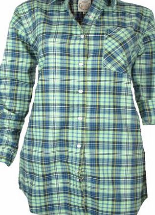 TopsandDresses Ladies Checked Shirts Long Loose Fit Check Blouses with Pockets- GREEN EU 42 UK 14