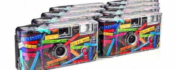 TopShot ``I mog di`` (German for ``I love you``) Disposable Camera 27 Photos Flash 8 Pack Black