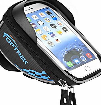 Toptrek Mountain Bike Frame Bag Waterproff Bicycle Pouch Cycle Top Tube Handlebar Bags for Cellphone below 5.5 inch by Toptrek (Blue)