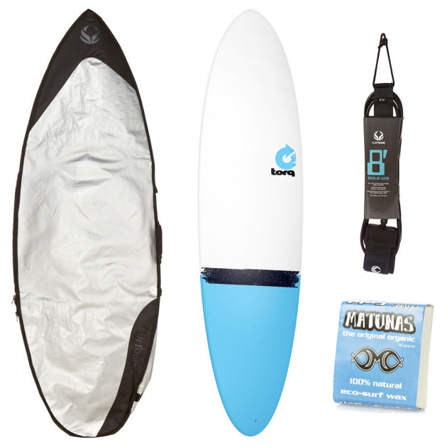 Torq White   Blue Tail Fun Surfboard Package -