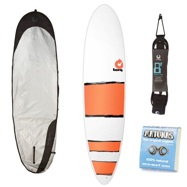 Torq White   Red Bands Fun Surfboard Package -