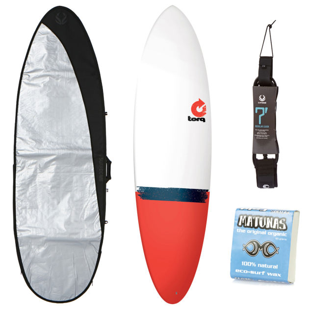 Torq White   Red Tail Fun Surfboard Package -