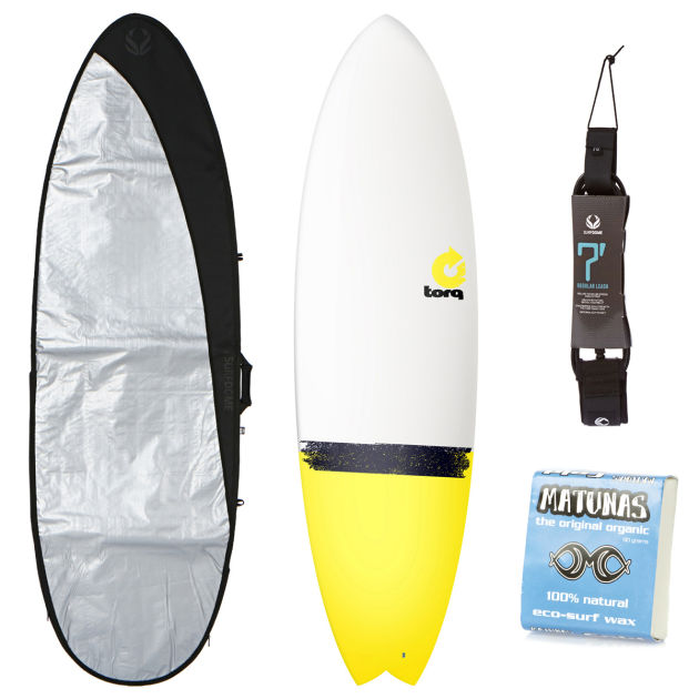 Torq White   Yellow Tail Fish Surfboard Package
