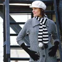 Black and Cream Stripe Horizontal Stripe Pom Pom Scarf