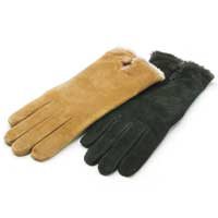 Suede Glove w/Microluxe Trim Beige Large