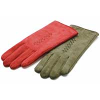 Suede/Leather Threaded Glove Khaki Small