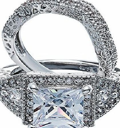 Toyobuy Plated Silver Cubic Zirconia Couple Promise Eternity Ring White size6