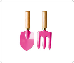 Pink Metal Fork and Spade Set