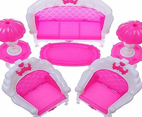 TR.OD 6Pcs Dollhouse Furniture Living Room House Home Parlour Sofa Set Kit for Barbie Girls Dolls Outfit Child Gift