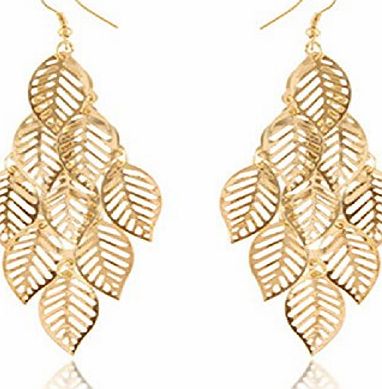 TR.OD Bohemia Style Nine Leaves Long Fashion Dangle Pendant Earring Hook Gold