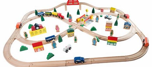 Traditional Wooden Toys Traditional Wooden Train Set - over 100 pieces - Compatible with Brio and BigJigs Train Sets