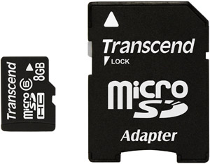Transcend Micro Secure Digital High Capacity (MicroSDHC) Memory Card - 8GB - Class 6
