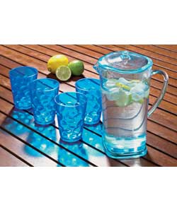Blue Pitcher and 4 Tumblers Set