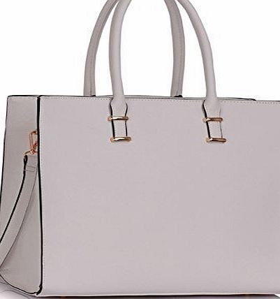 TrendStar Ladies Black Leather Handbag New Tote Designer Style Celebrity Shoulder Bag (White Fashion Tote)