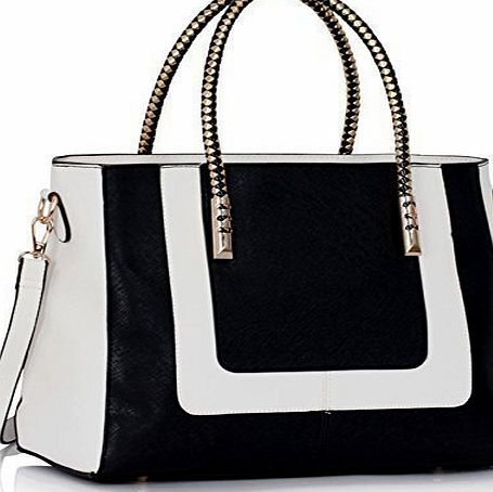 TrendStar Ladies Fashion Designer Handbags Womens Shoulder Bags Tote Shoulder Celebrity (Navy/White Fashion Bag)