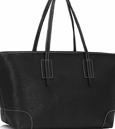 TrendStar Ladies Handbags Womens Large Bags Shoulder Celebrity Designer Leather (Black Tote Bag)