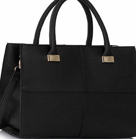 TrendStar Womens Check Print Designer Faux Leather Celebrity Style Tote Handbag (Black Celebrity Fashion)