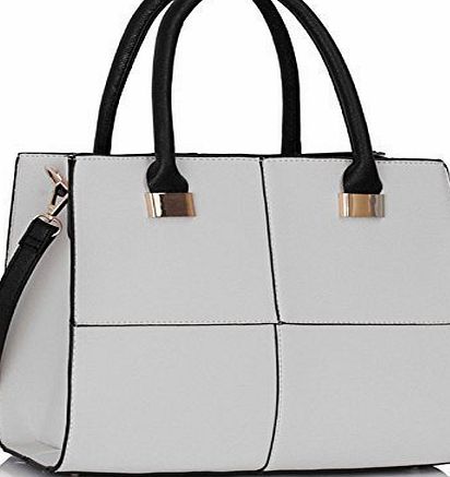 TrendStar Womens Check Print Designer Faux Leather Celebrity Style Tote Handbag (White Celebrity Fashion)