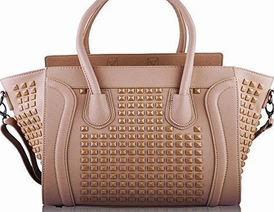 TrendStar Womens Designer Faux Leather Celebrity Style Studded Smile Tote Handbags Shoulder Bags