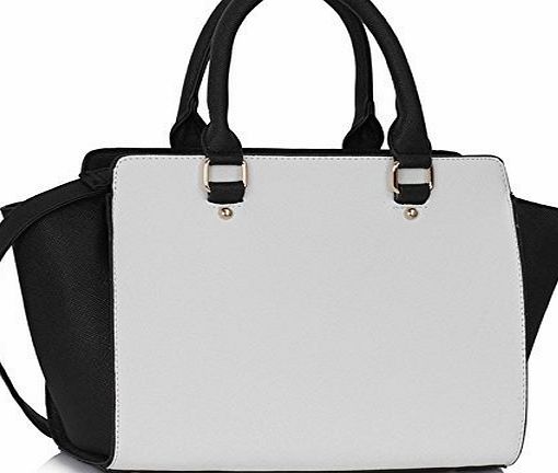 TrendStar Womens Designer Faux Leather Celebrity Style Tote Shoulder Bag HandBags (Black/White SELMA BAG)