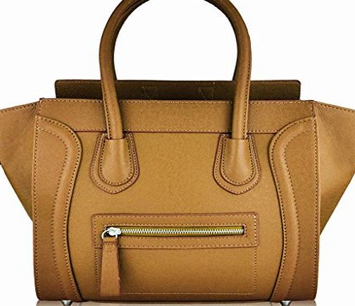 TrendStar Womens Designer Grab Smile Faux Leather Celebrity Style Stylish Tote Handbags (Tan Smile Tote)