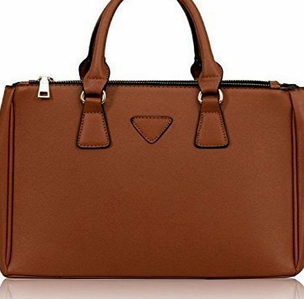 TrendStar Womens Ladies Designer Faux Leather Celebrity Style Tote Bag Shoulder Handbag (Tan Iconic Handbag)