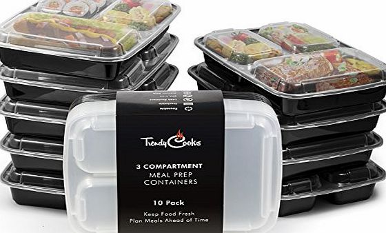Trendy Cooks Meal Prep Containers with Lids (10pck) 3 Compartment Bento boxes for Healthy amp; Clean Eating by Trendy Cooks, Use as Portion Control Kit amp; Food Storage, Microwaveable, Reusable amp; Dishwasher