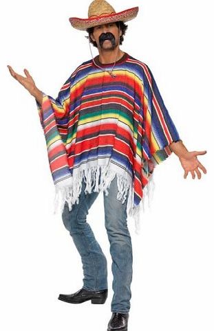 Mens Mexican Poncho Wild West Cowboy Multicoloured Classic Theme Fancy Party#Poncho