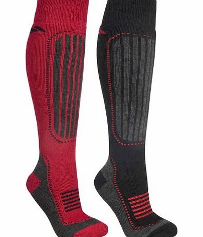 Trespass Mens Langdon Thermal Ski Socks 2 Pack Black/Ruby UK Shoe Size 7-11