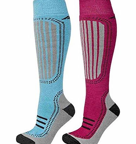Trespass Womens Janus 2 Pack Technical Ski Snowboarding Socks Pink