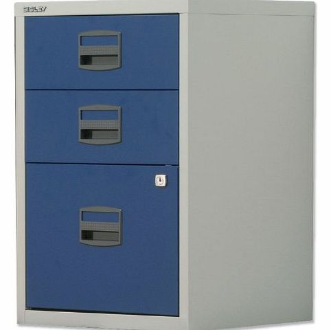 SoHo Filing Cabinet Steel Lockable 3-Drawer A4 W413xD400xH672mm Grey and Blue