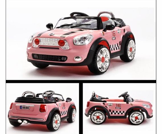STYLISH MINI COOPER STYLE 6V ELECTRIC RIDE ON CAR IN PINK WITH PARENTAL REMOTE CONTROL