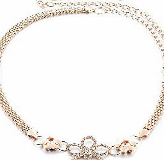 Trimming Shop 102cm Adjustable Fashion Waist Belts for Ladies - Gold Chain with Diamond Rhinestone Flower Design 653 - Stylish Clasp Buckle for Women - Great Accessory for Fashionable Casual and Formal Wear