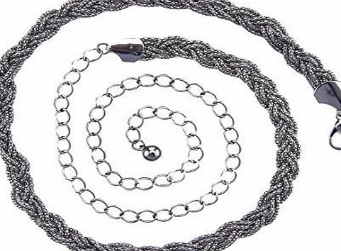 Trimming Shop 118cm Adjustable Fashion Waist Belts for Ladies - Plait Mesh Rhinestone Design 231 in Gun Metal Colour- Stylish Clasp Buckle for Women - Great Accessory for Fashionable Casual and Formal Wear