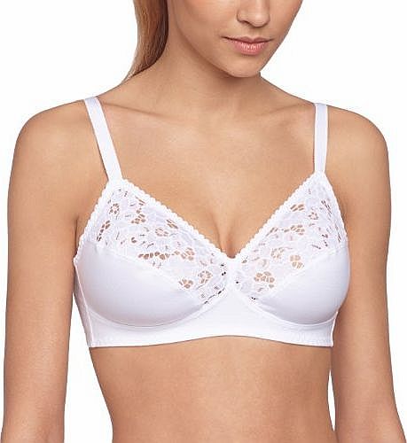 Cotton Lace Comfort, Non Wired Bra Full Cup Womens Bra White 38D
