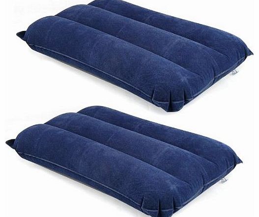 2 x Blue Inflatable Pillow Camping Travel Soft Blow-Up