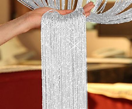TRIXES Dew Drop White Silver String Door or Window Curtain Panel Divider