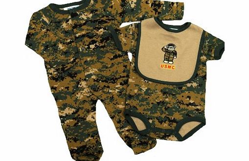 Trooper Clothing Infant Marine Corp Crawler amp; Bib 3 Pc Set (Camo, 9-12 Months)