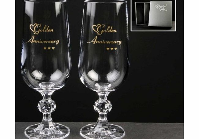 Trophy Pair of Claudia Flutes Golden Anniversary with Gift Box