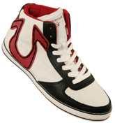 White, Black and Red Hi-Top Trainers