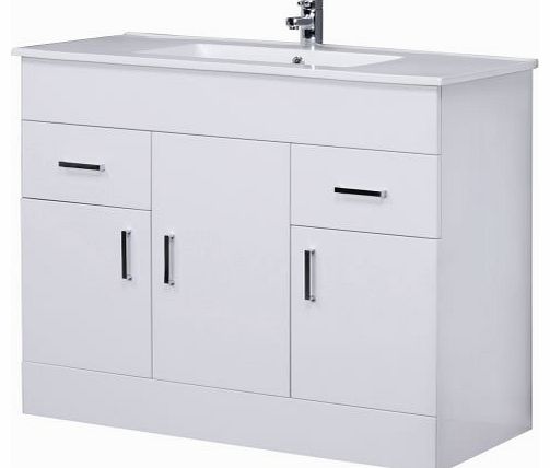 Trueshopping 1000mm White Bathroom Furniture Vanity Unit Ceramic Basin Sink Compact Cloakroom Cabinet