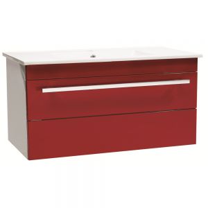 Trueshopping 800mm Red Gloss Wall Mounted Basin and Cabinet