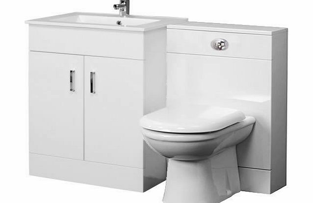 Trueshopping Minimalist 600mm Gloss White Bathroom Vanity Furniture Storage Unit One Tap Hole Basin Sink and Back to Wall Toilet