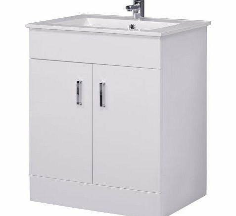 Minimalist 600mm White Gloss Vanity Unit with Ceramic Basin Sink - Bathroom Storage - Cloakroom Cabinet Furniture