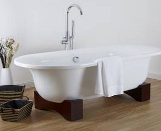 Trueshopping Modern Oval Freestanding Bath with Wooden Feet-