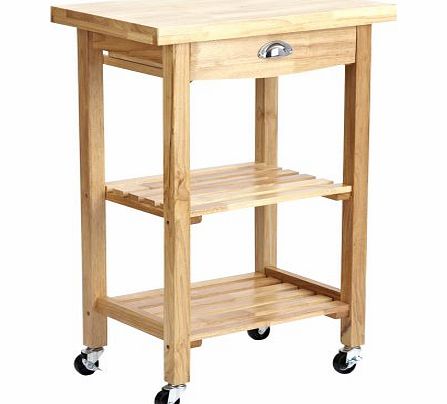 Trueshopping Sulgrave Compact Solid Rubberwood Kitchen or Garden BBQ Storage Rolling Trolley Cart with Butchers Block Style Chopping Board