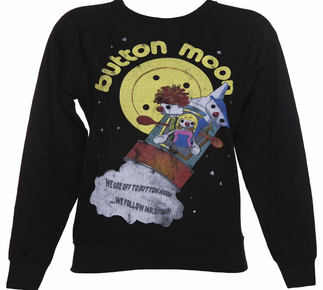 Ladies Black Were Off To Button Moon Sweater