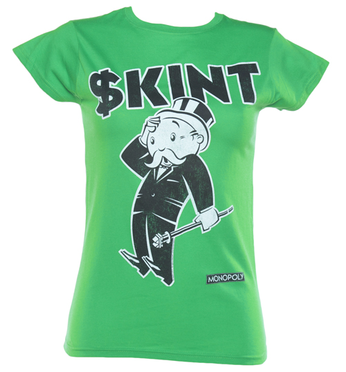 Ladies Green Monopoly Skint T-Shirt